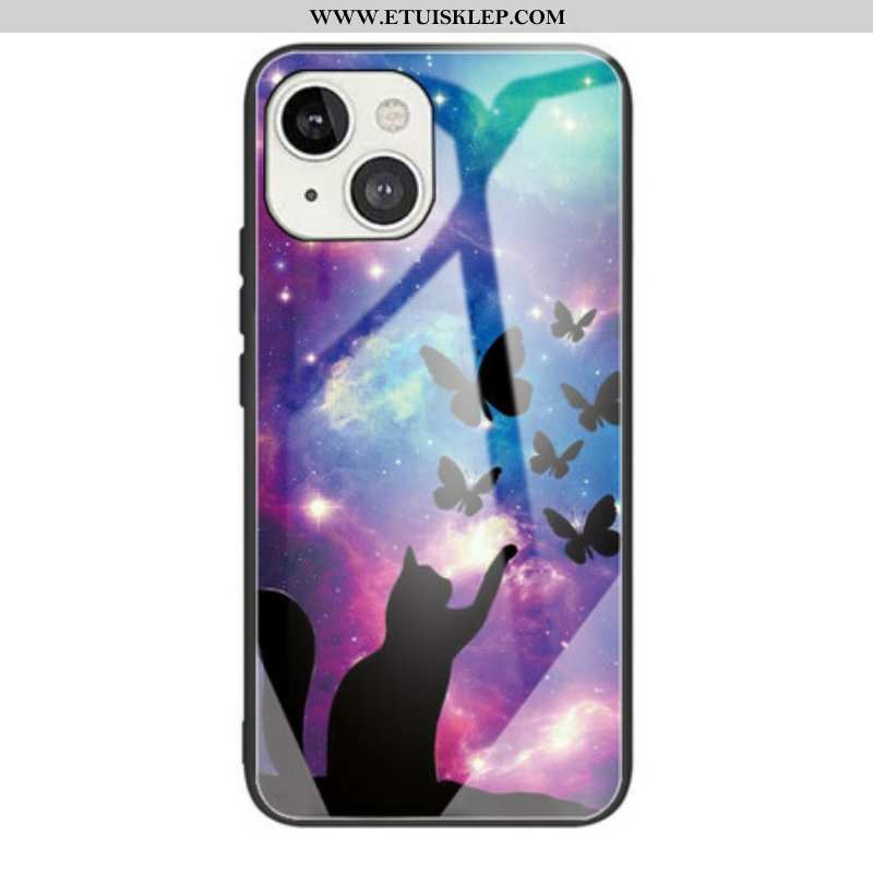 Etui do iPhone 13 Mini Szkło Hartowane Kot I Motyle W Kosmosie